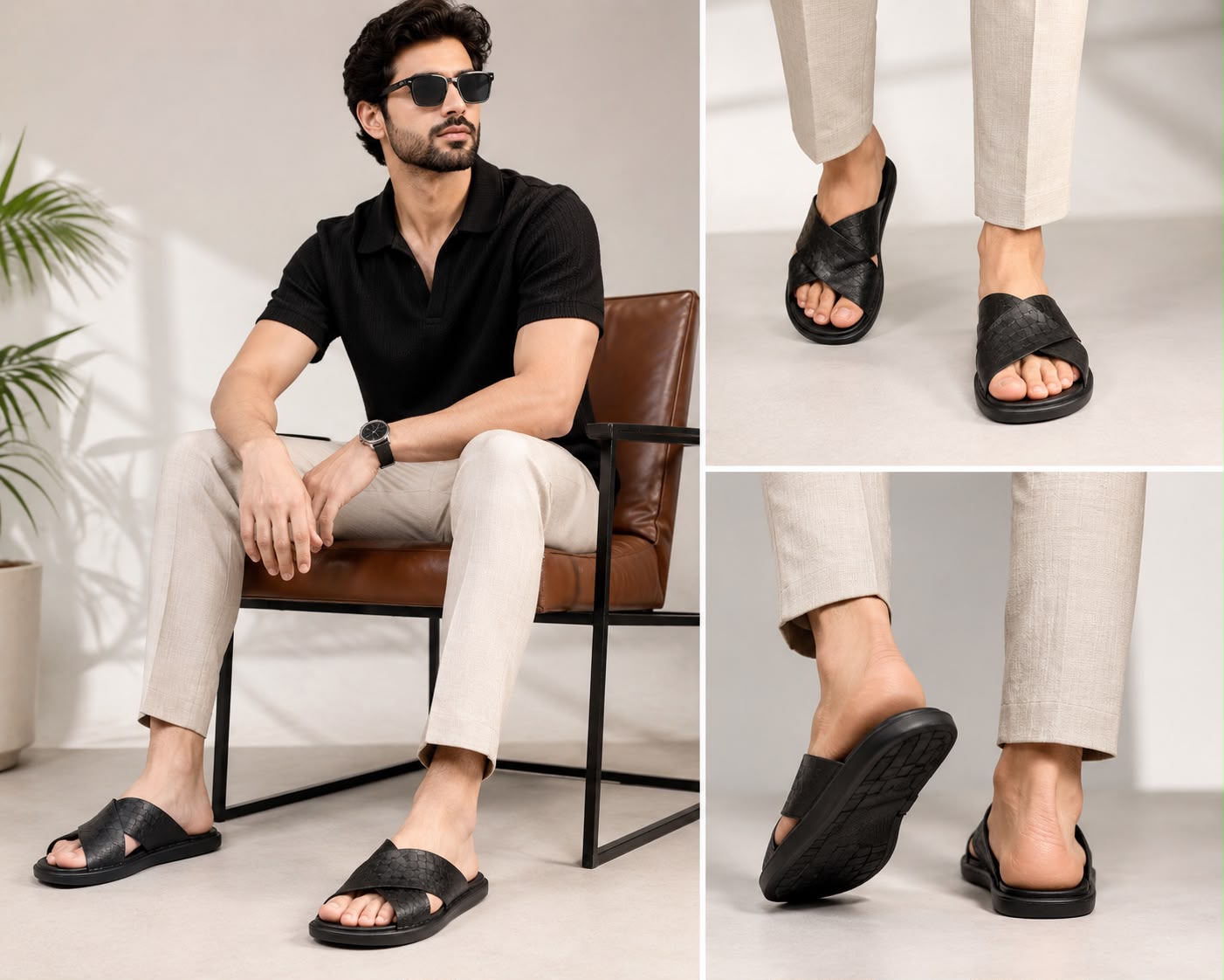 Wakefield Men's Premium Dual Texture Cut Cross Slides - Black