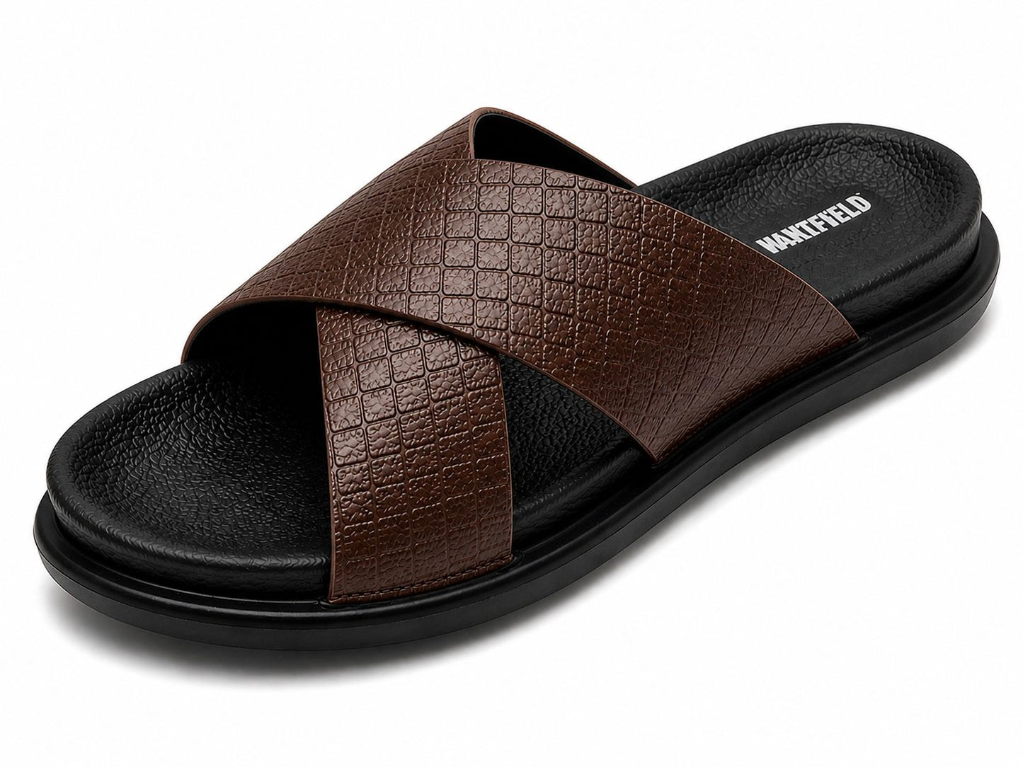 Wakefield Men's Premium Cross Strap Textured Slides - Brown