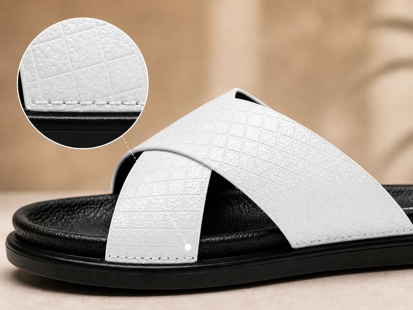 Wakefield Men's Premium Cross Strap Textured Slides - White