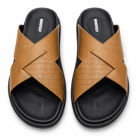 Wakefield Men's Premium Dual Texture Cut Cross Slides - Tan