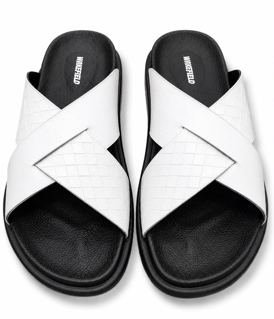 Wakefield Men's Premium Dual Texture Cut Cross Slides - White