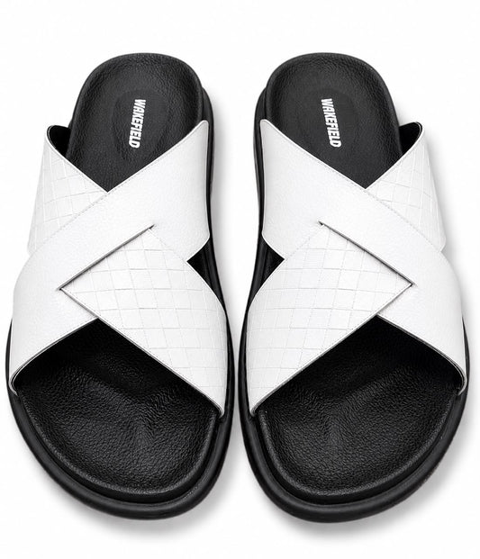 Wakefield Men's Premium Dual Texture Cut Cross Slides - White
