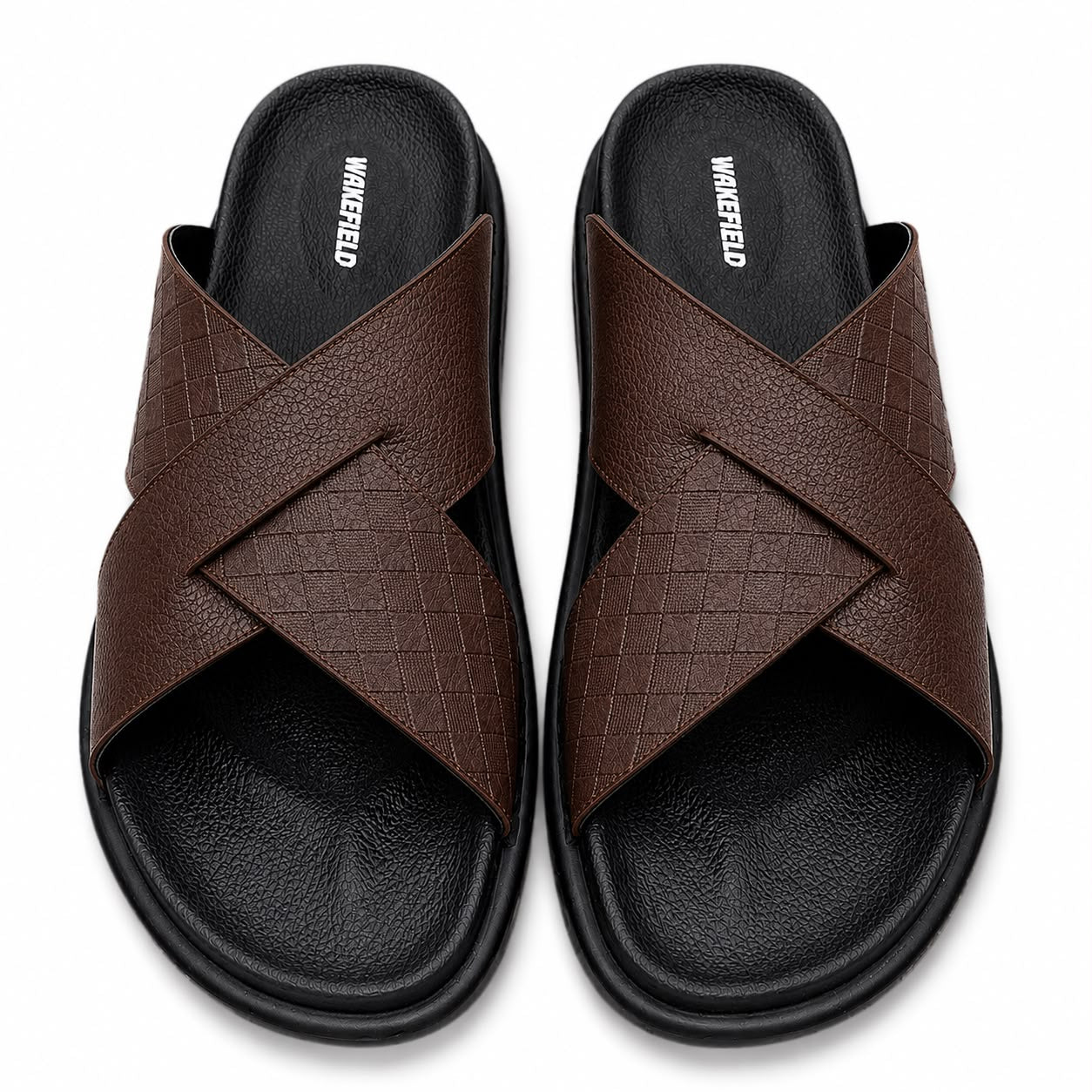 Wakefield Men's Premium Dual Texture Cut Cross Slides - Brown