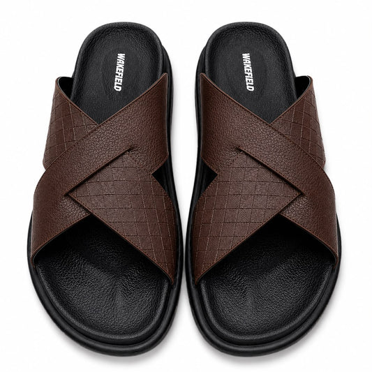 Wakefield Men's Premium Dual Texture Cut Cross Slides - Brown