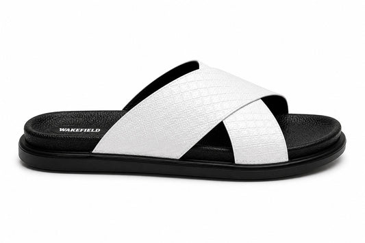 Wakefield Men's Premium Cross Strap Textured Slides - White