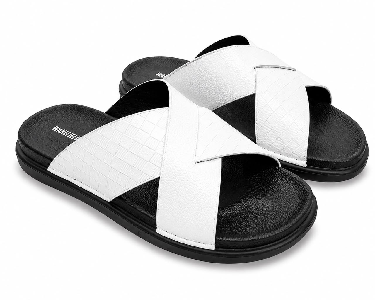 Wakefield Men's Premium Dual Texture Cut Cross Slides - White
