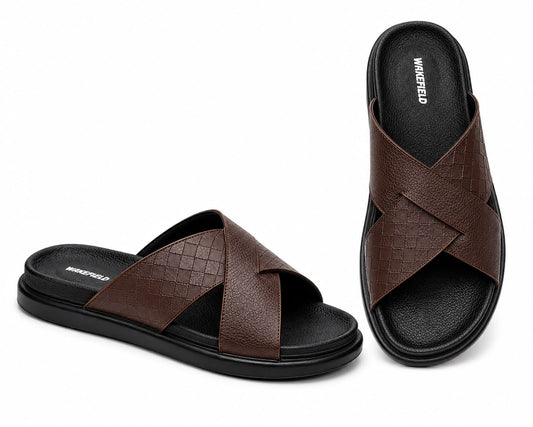 Wakefield Men's Premium Dual Texture Cut Cross Slides - Brown