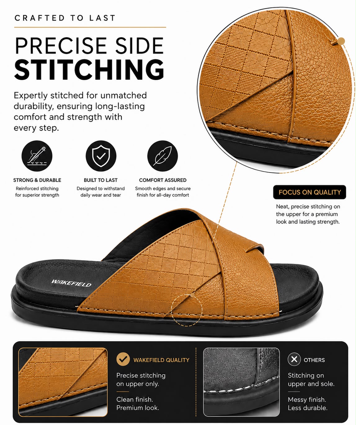 Wakefield Men's Premium Dual Texture Cut Cross Slides - Tan