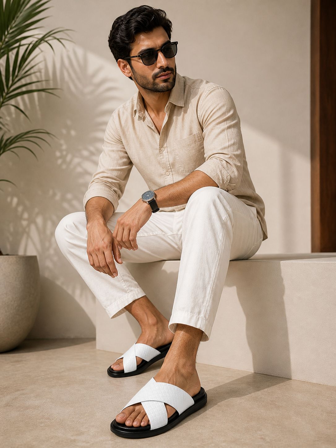 Wakefield Men's Premium Cross Strap Textured Slides - White