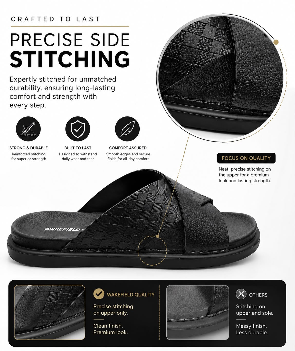 Wakefield Men's Premium Dual Texture Cut Cross Slides - Black