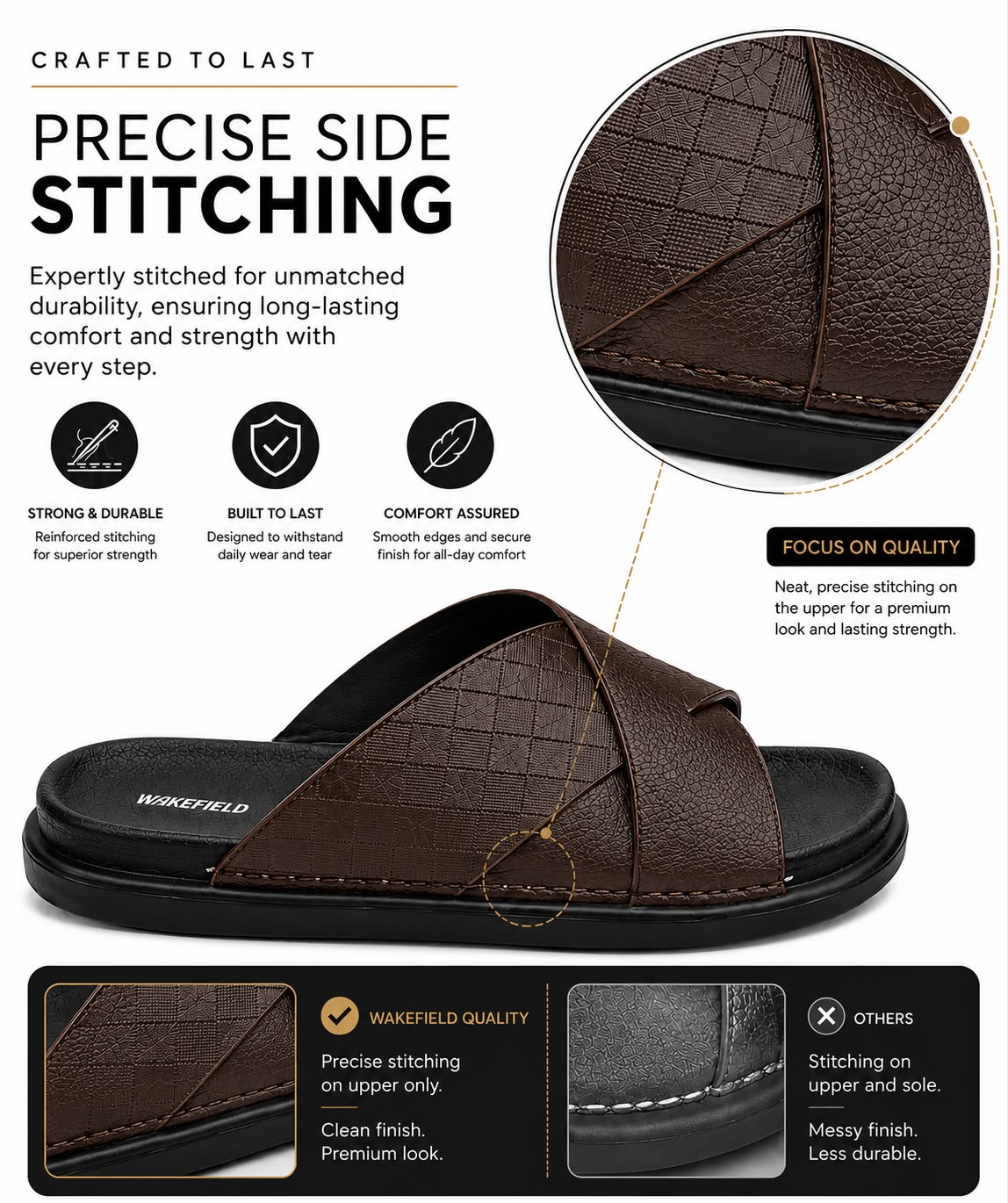 Wakefield Men's Premium Dual Texture Cut Cross Slides - Brown