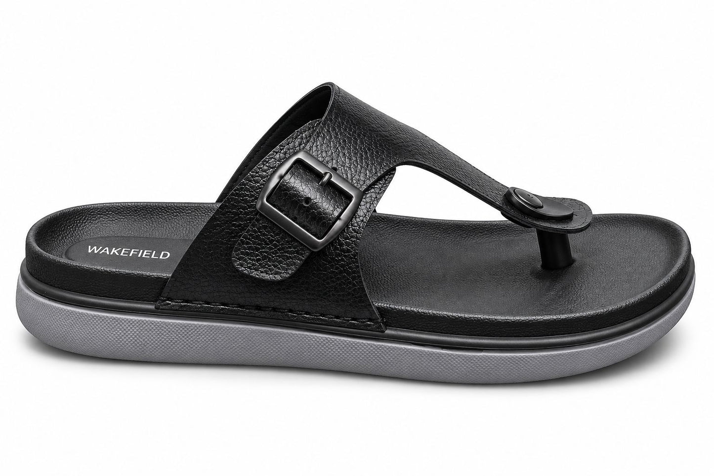 Wakefield Men"s Premium Adjustable Toe Ring Buckle Comfort Slides | Soft Cushioned Footbed | Anti-Slip Sole | Lightweight Casual Slippers | Black