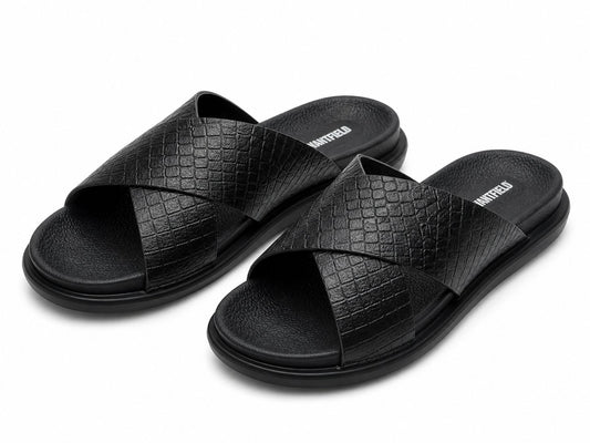 Wakefield Men's Premium Cross Strap Textured Slides - Black