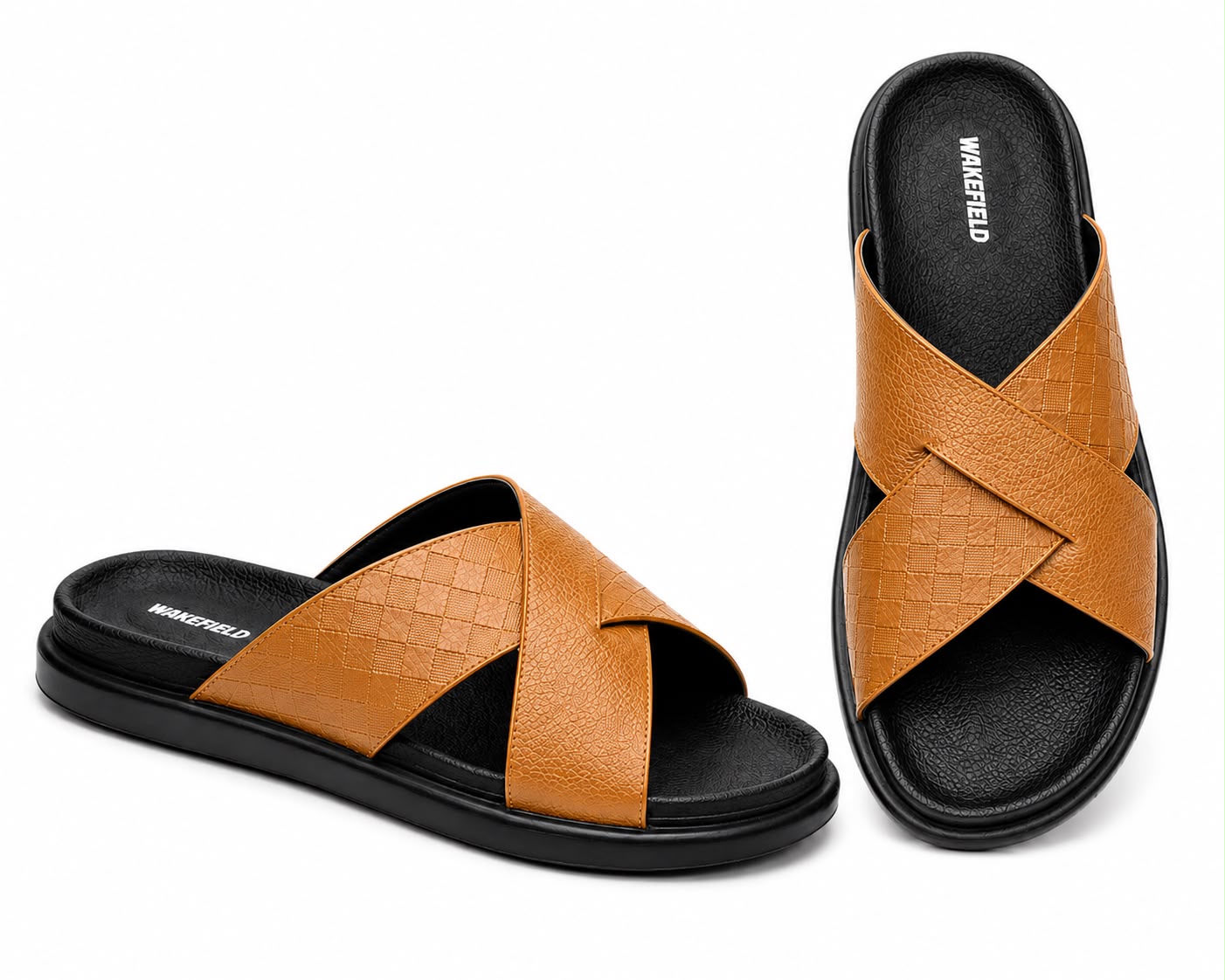 Wakefield Men's Premium Dual Texture Cut Cross Slides - Tan