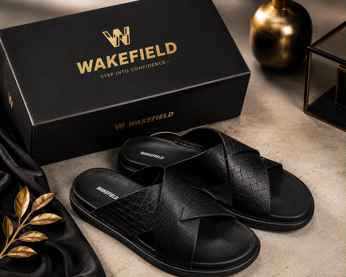 Wakefield Men's Premium Dual Texture Cut Cross Slides - Black