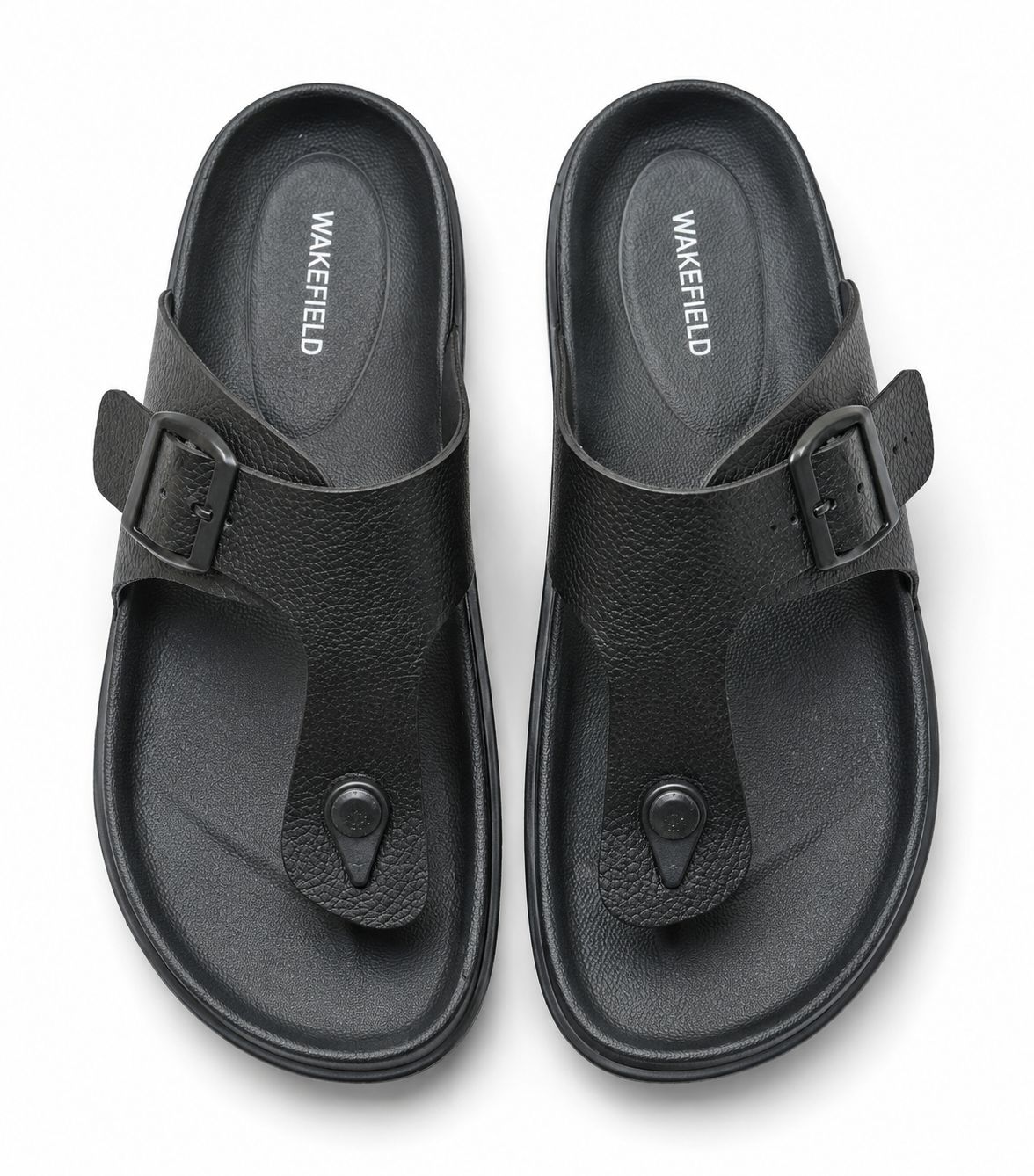 Wakefield Men"s Premium Adjustable Toe Ring Buckle Comfort Slides | Soft Cushioned Footbed | Anti-Slip Sole | Lightweight Casual Slippers | Black