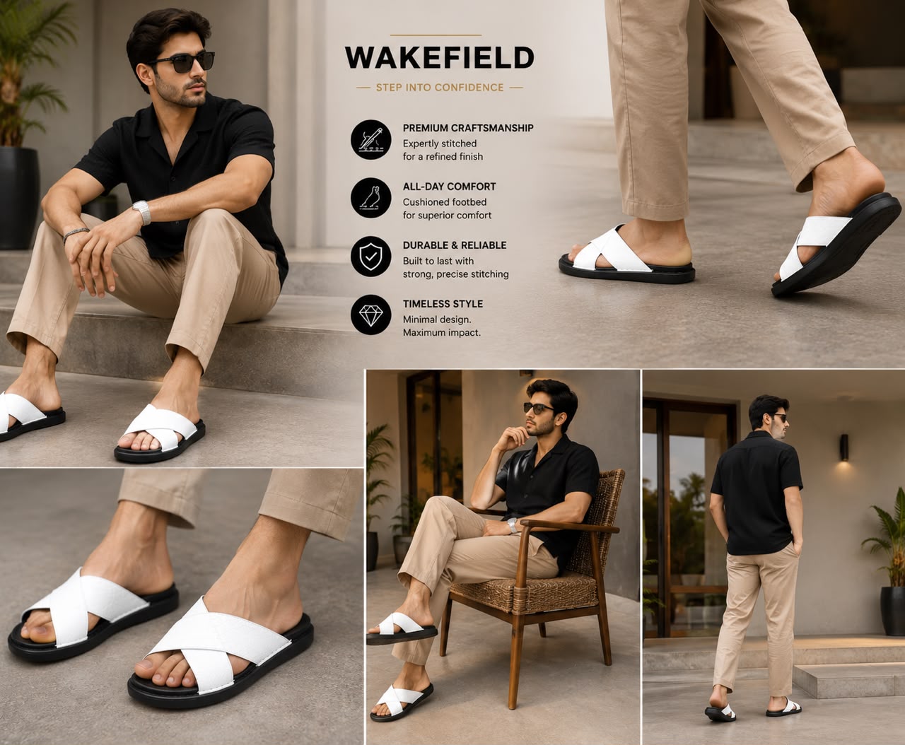 Wakefield Men's Premium Dual Texture Cut Cross Slides - White