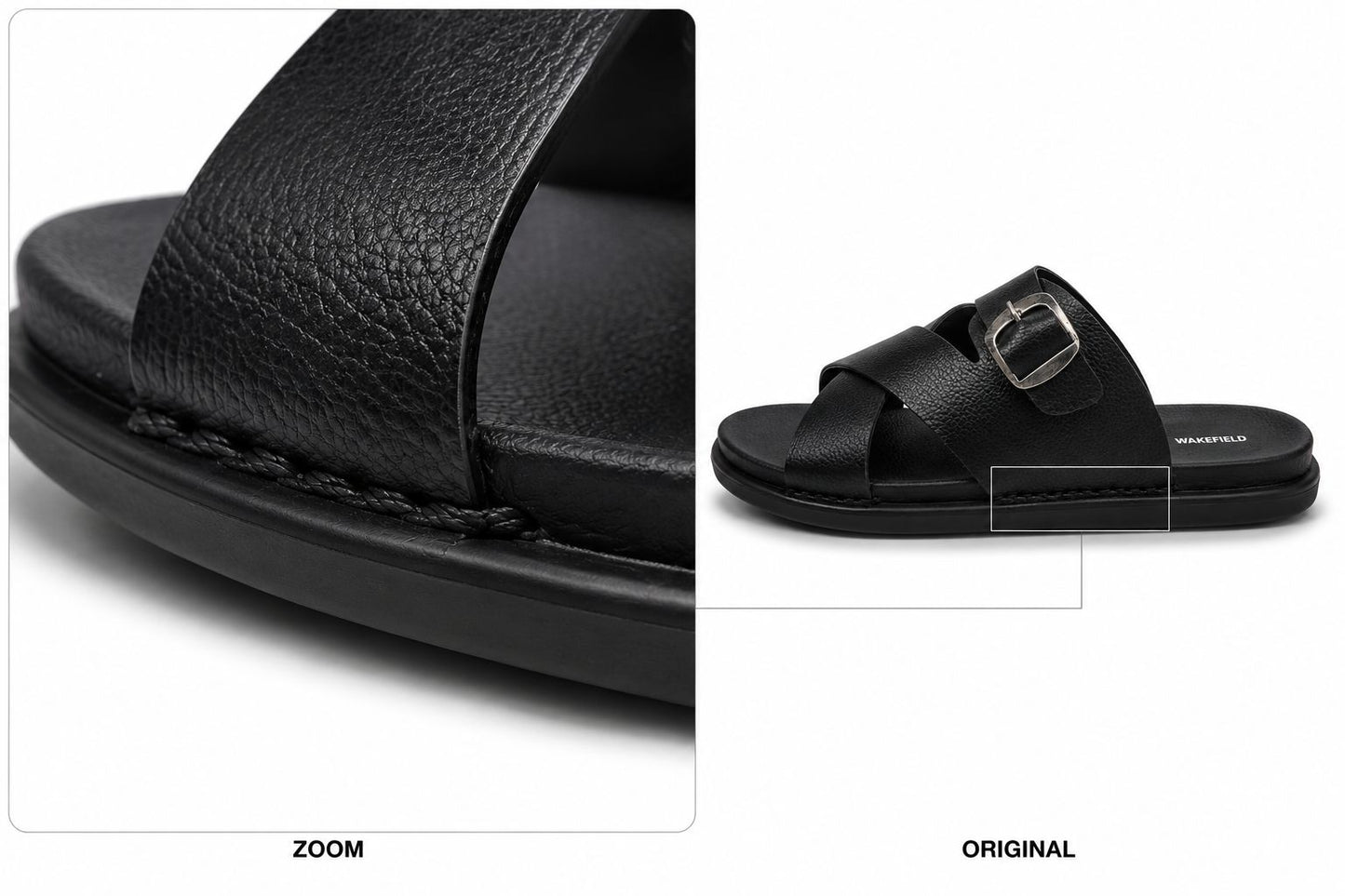Wakefield Men"s Premium Cross Strap Buckle Comfort Slides | Adjustable Metal Buckle | Soft Cushioned Footbed | Anti-Slip Sole | Lightweight Casual Slippers | Black