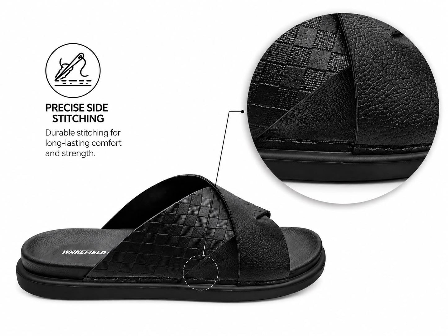 Wakefield Men's Premium Dual Texture Cut Cross Slides - Black