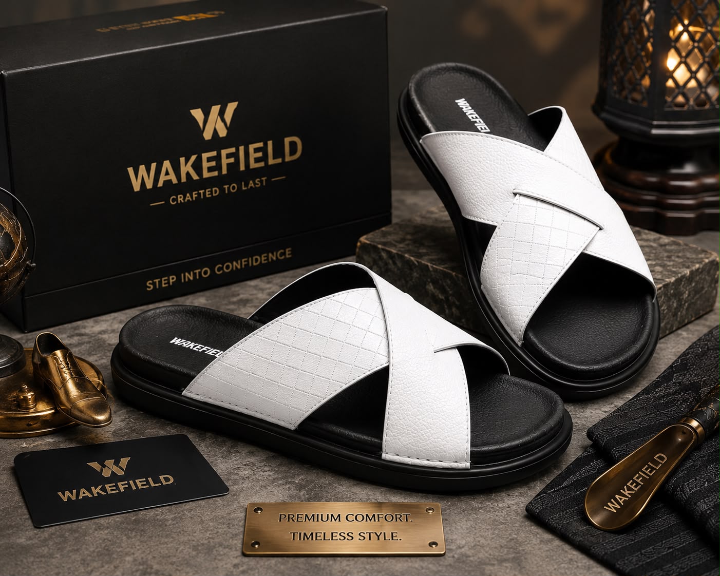 Wakefield Men's Premium Dual Texture Cut Cross Slides - White