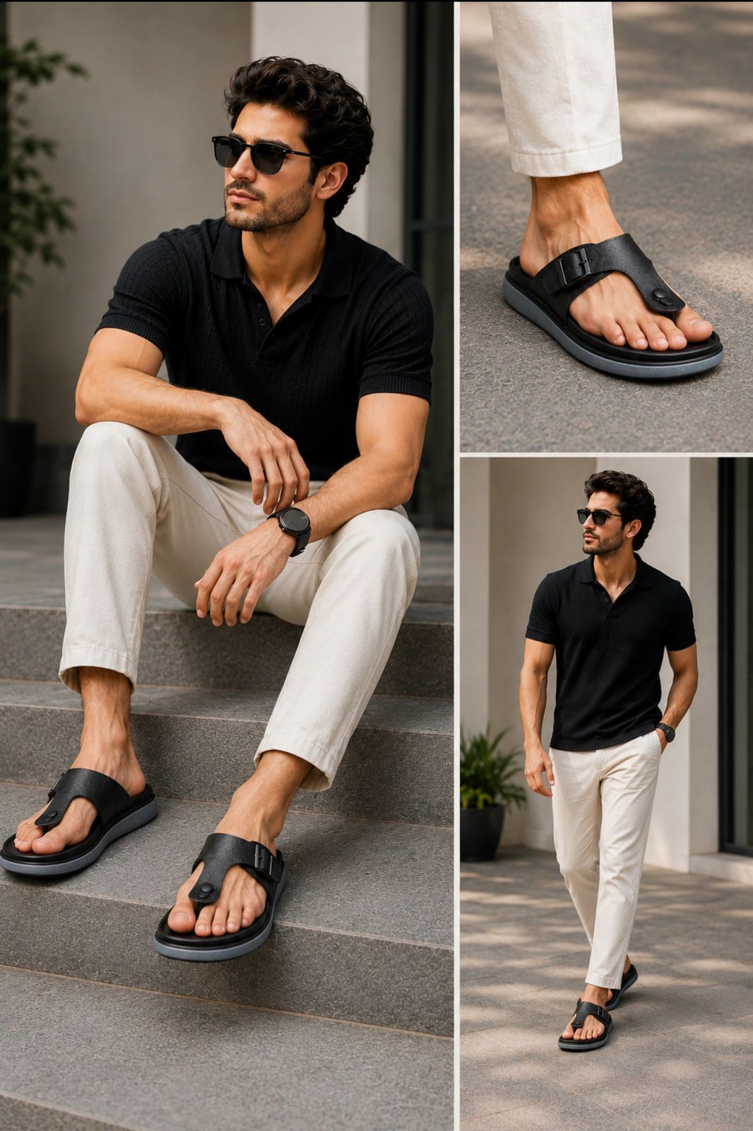 Wakefield Men"s Premium Adjustable Toe Ring Buckle Comfort Slides | Soft Cushioned Footbed | Anti-Slip Sole | Lightweight Casual Slippers | Black