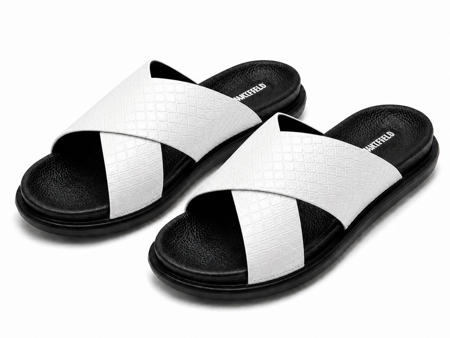 Wakefield Men's Premium Cross Strap Textured Slides - White
