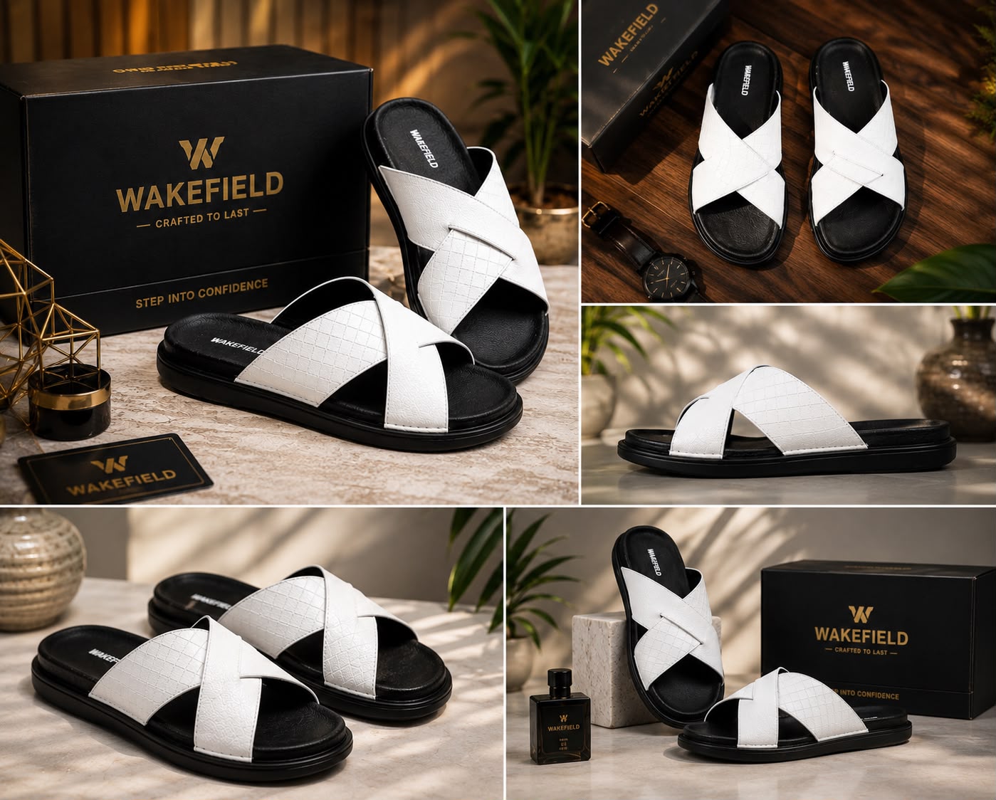 Wakefield Men's Premium Dual Texture Cut Cross Slides - White