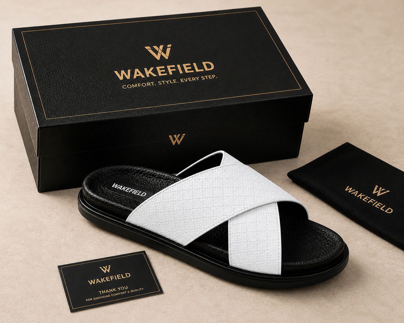 Wakefield Men's Premium Cross Strap Textured Slides - White