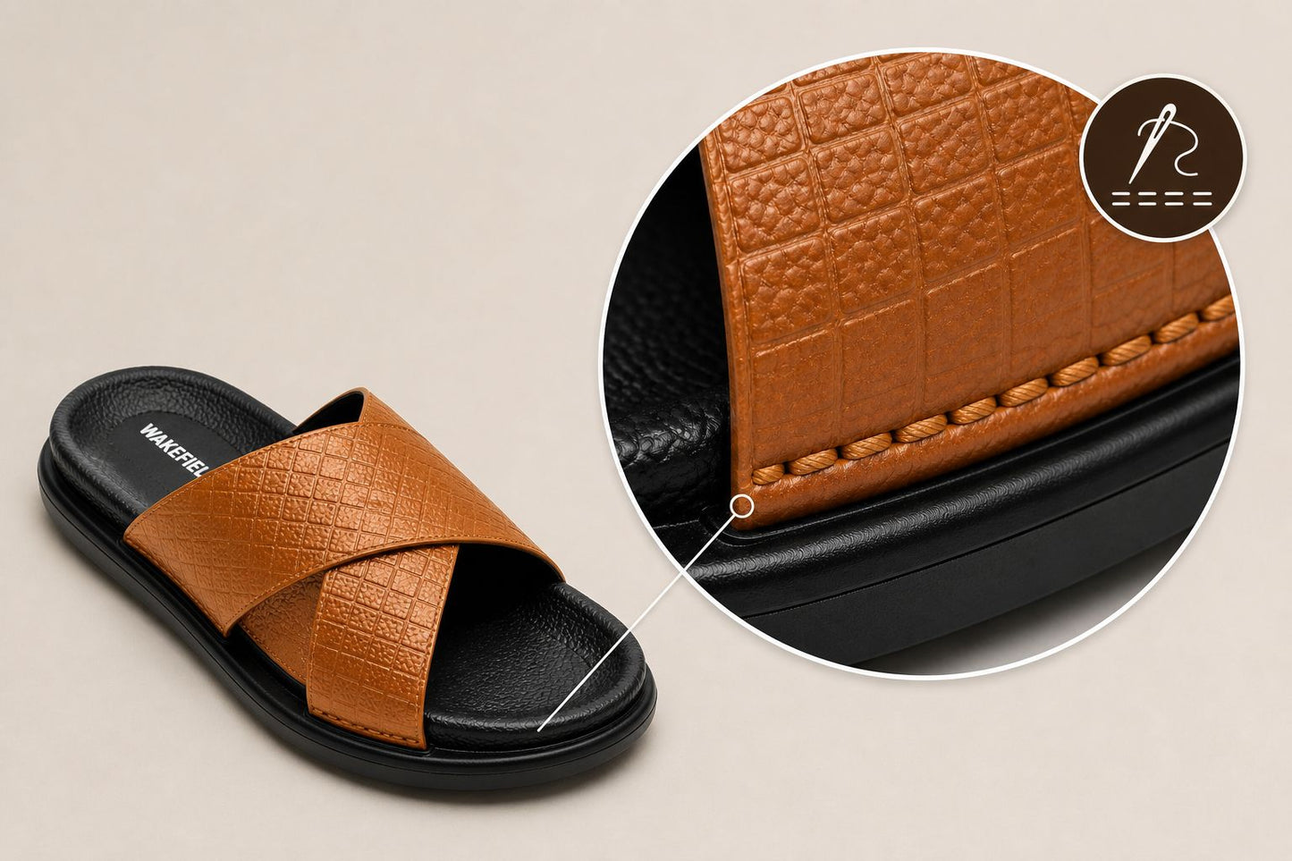 Wakefield Men's Premium Cross Strap Textured Slides - Tan