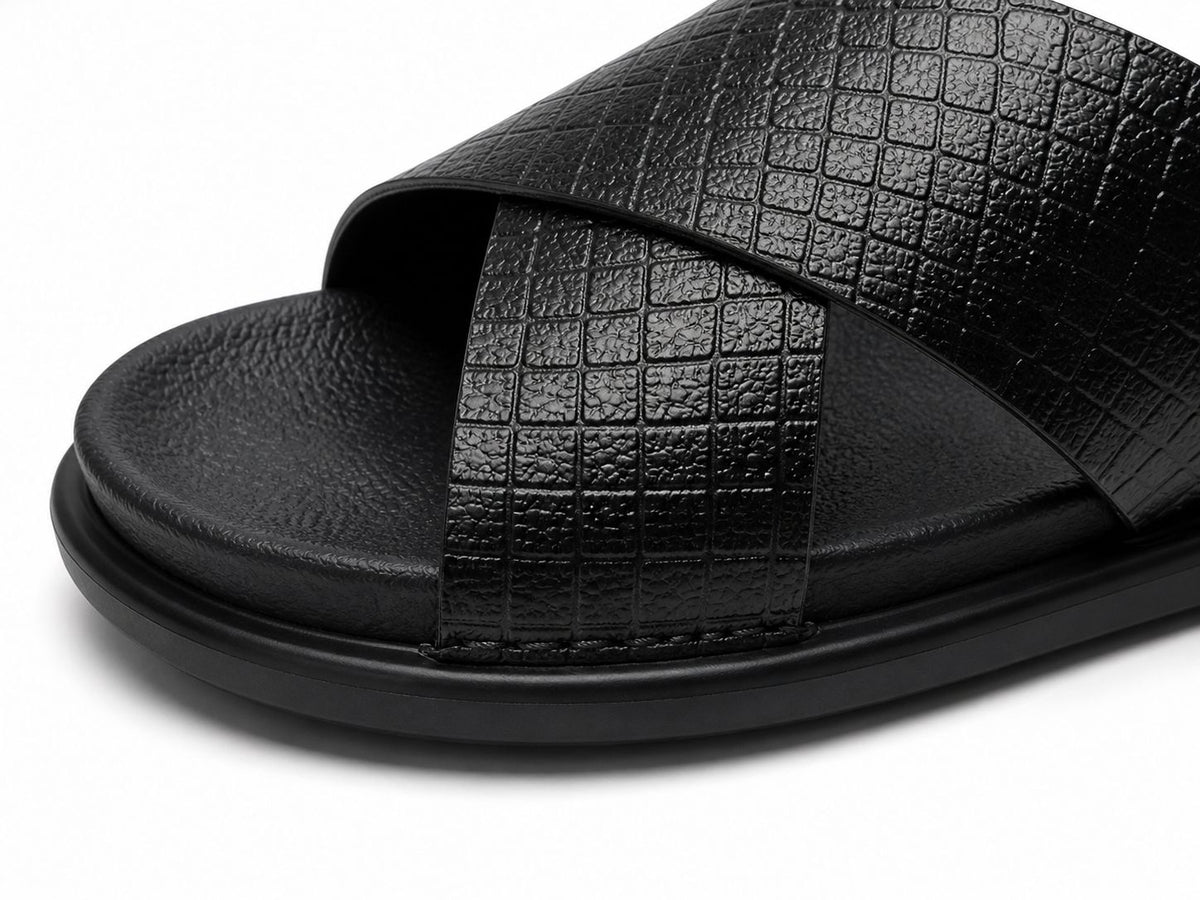Wakefield Men's Premium Cross Strap Textured Slides - Black