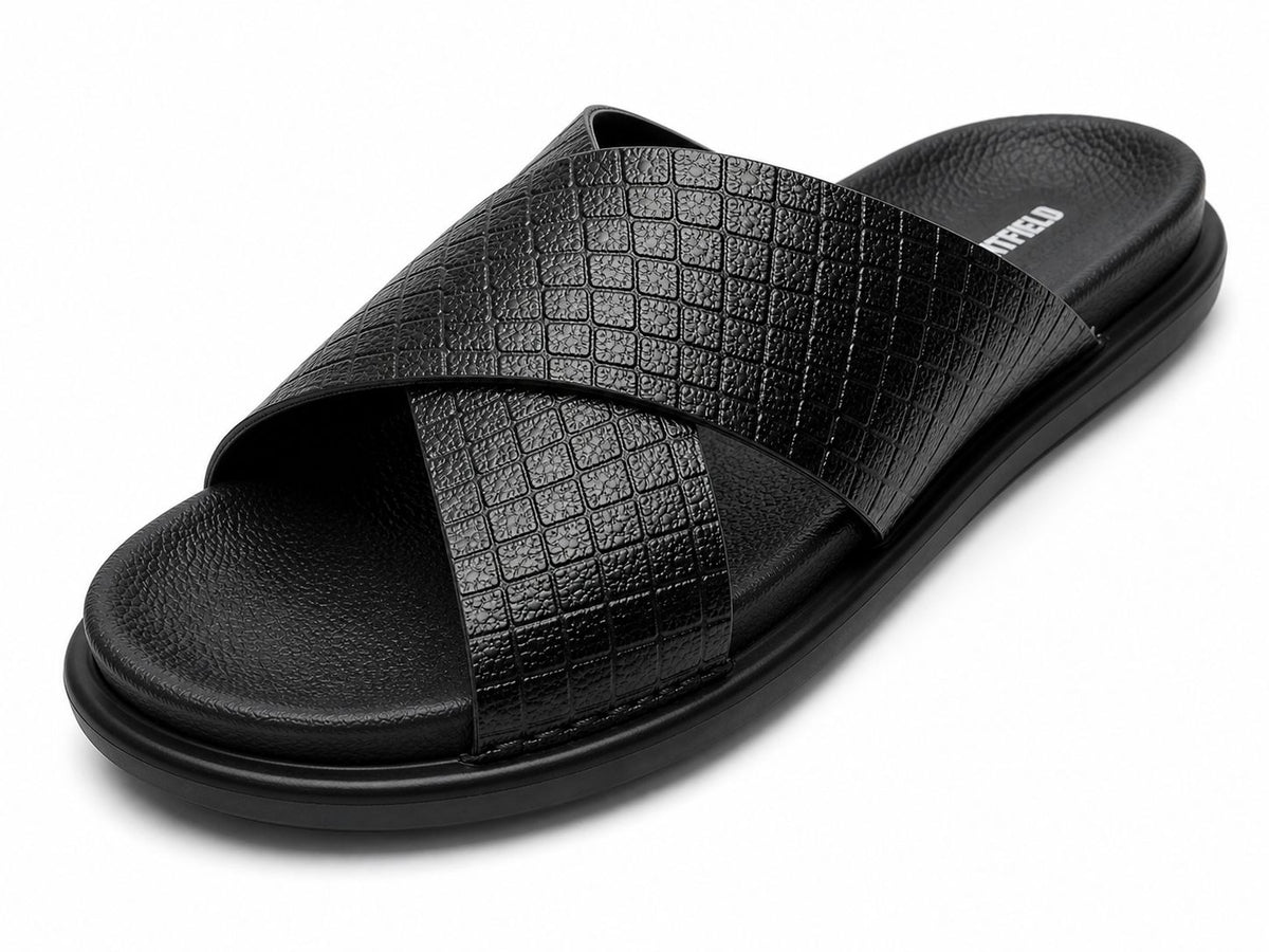 Wakefield Men's Premium Cross Strap Textured Slides - Black