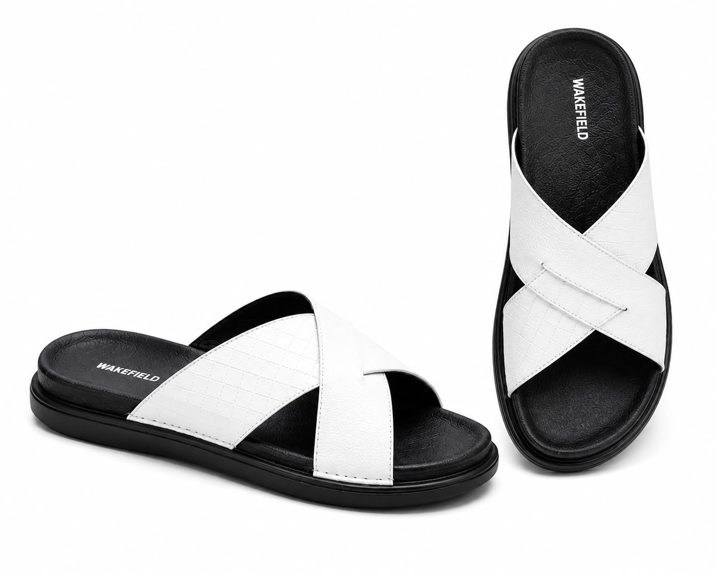 Wakefield Men's Premium Dual Texture Cut Cross Slides - White