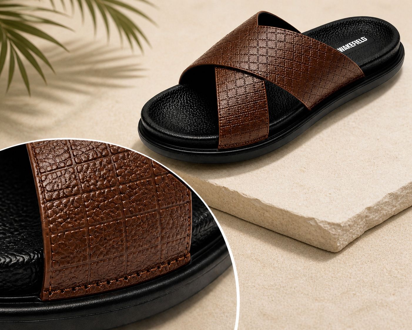 Wakefield Men's Premium Cross Strap Textured Slides - Brown