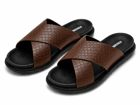 Wakefield Men's Premium Cross Strap Textured Slides - Brown
